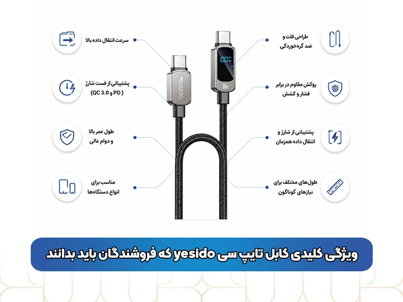 ویژگی‌ کلیدی کابل‌ تایپ‌ سی yesido